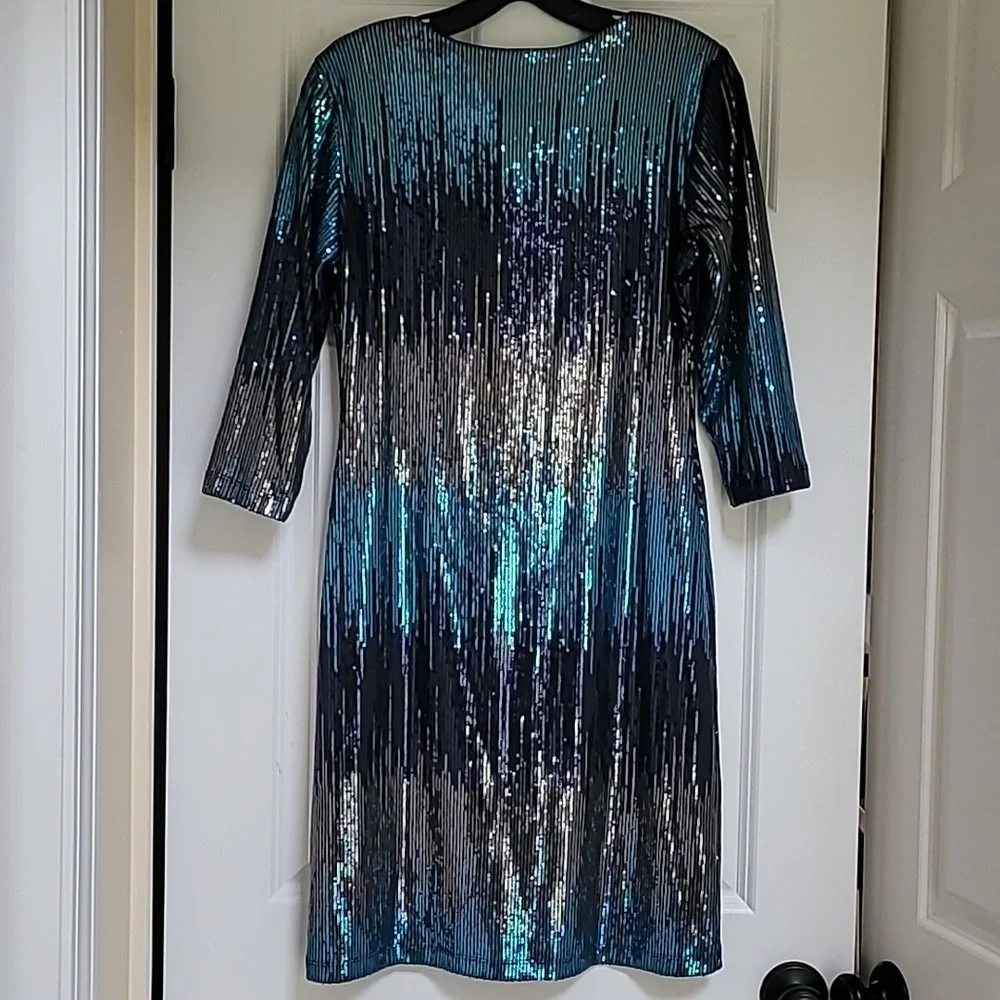 Karen Kane Blue Waterfall Sequin Sheath Dress - Picture 8 of 15